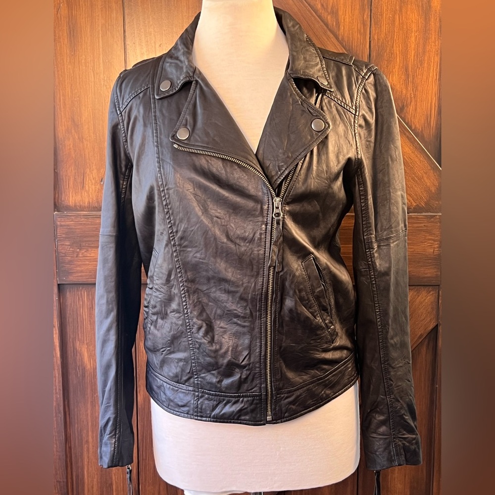 Treasure & Bond Soft Black Leather Moto Jacket Women's Medium